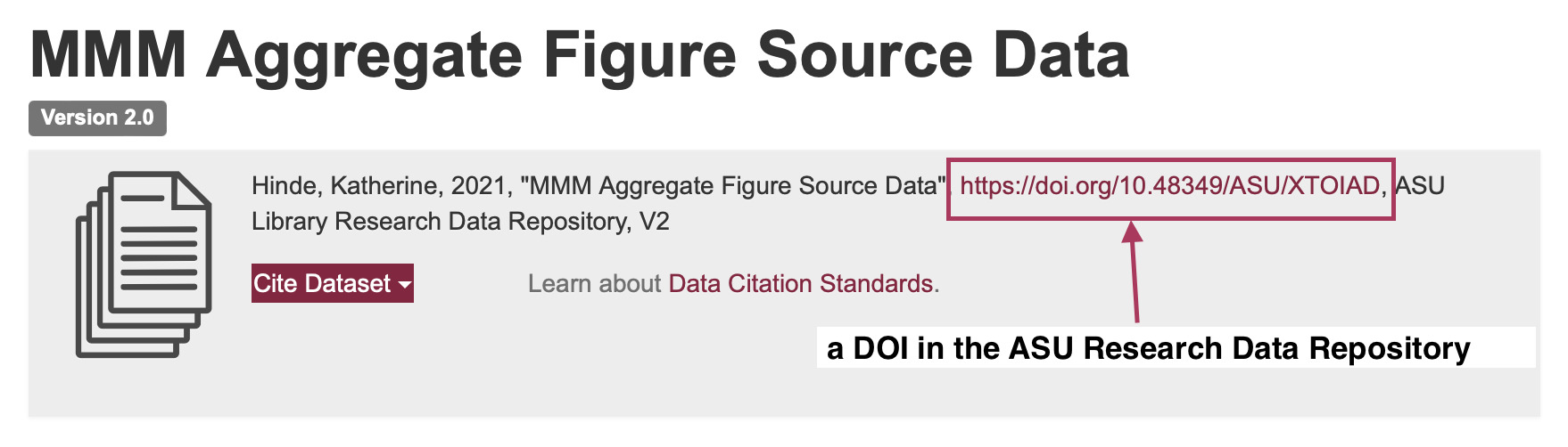 screenshot of Dataverse citation featuring a dataset DOI